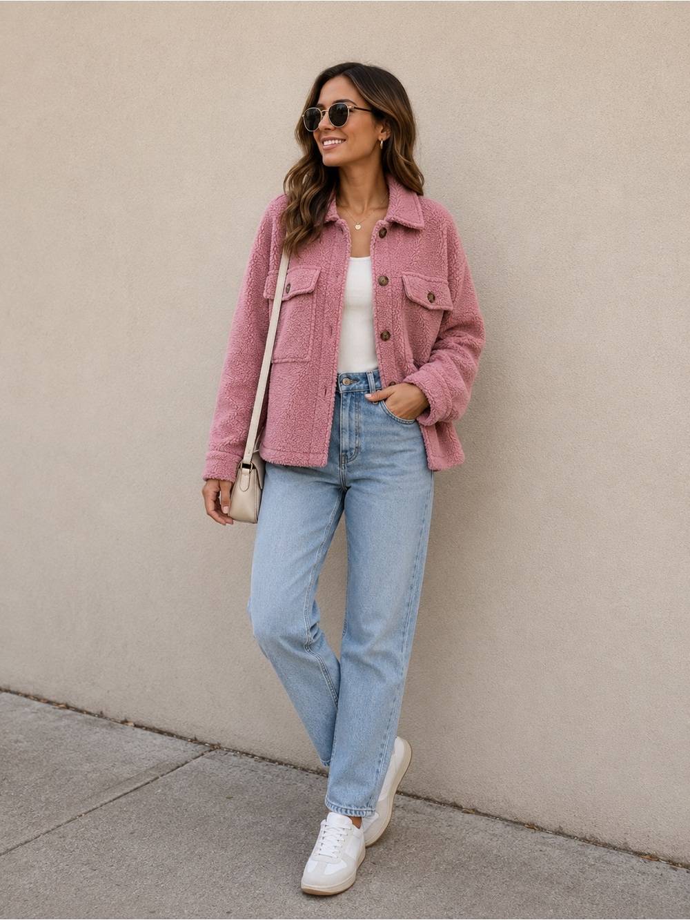 Forever 21 Plush Sherpa Jacket in Dusty Rose Pink